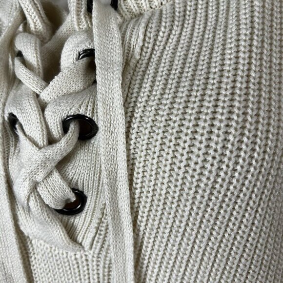 JOA Sweater Ivory Cream White Lace Up Corset Grommet Boho Chunky Knit Sz Medium - Picture 4 of 11